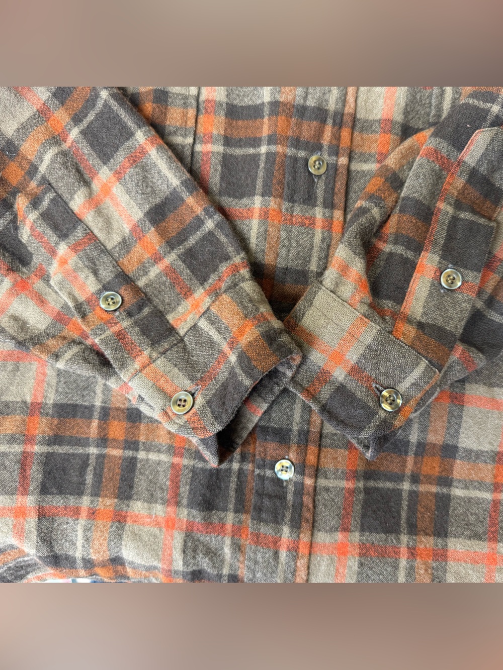 Vintage Pendleton Men's Brown & Orange Plaid Flannel Button Down Wool Shirt - Picture 8 of 12